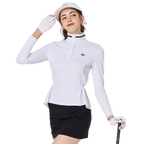 Women's stand-up collar/turn-down collar convertible golf long-sleeved top (white)