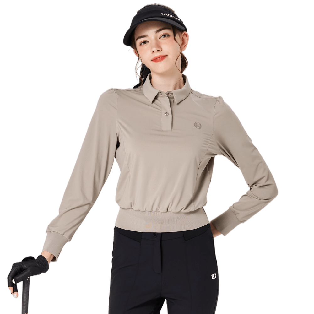 BLKTEE女精品收腰高爾夫長袖(杏色)