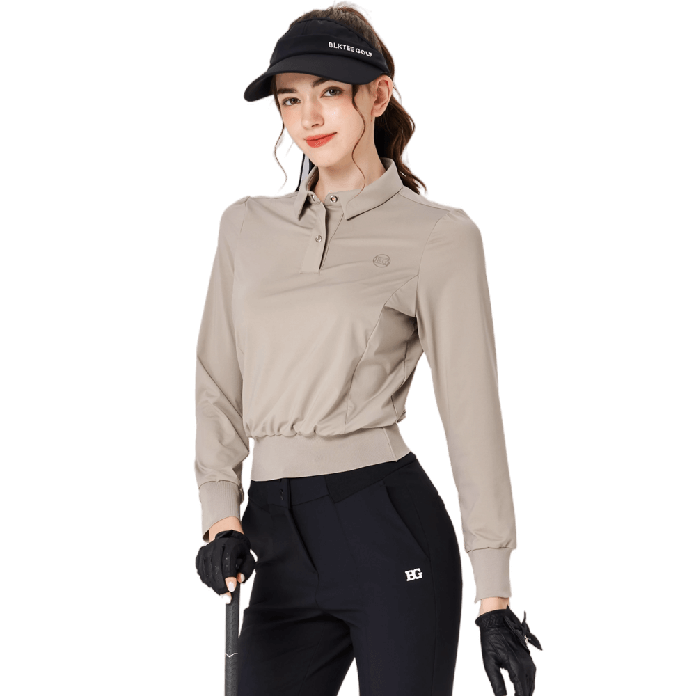 BLKTEE女精品收腰高爾夫長袖(杏色)
