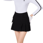BLKTEE女高爾夫側口袋毛料短裙(黑色)