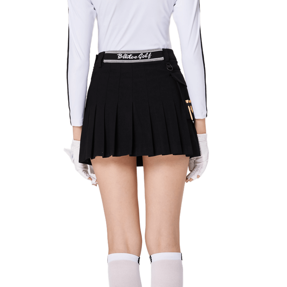 BLKTEE女高爾夫側口袋毛料短裙(黑色)
