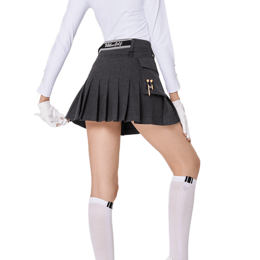 BLKTEE女高爾夫側口袋毛料短裙(花灰)