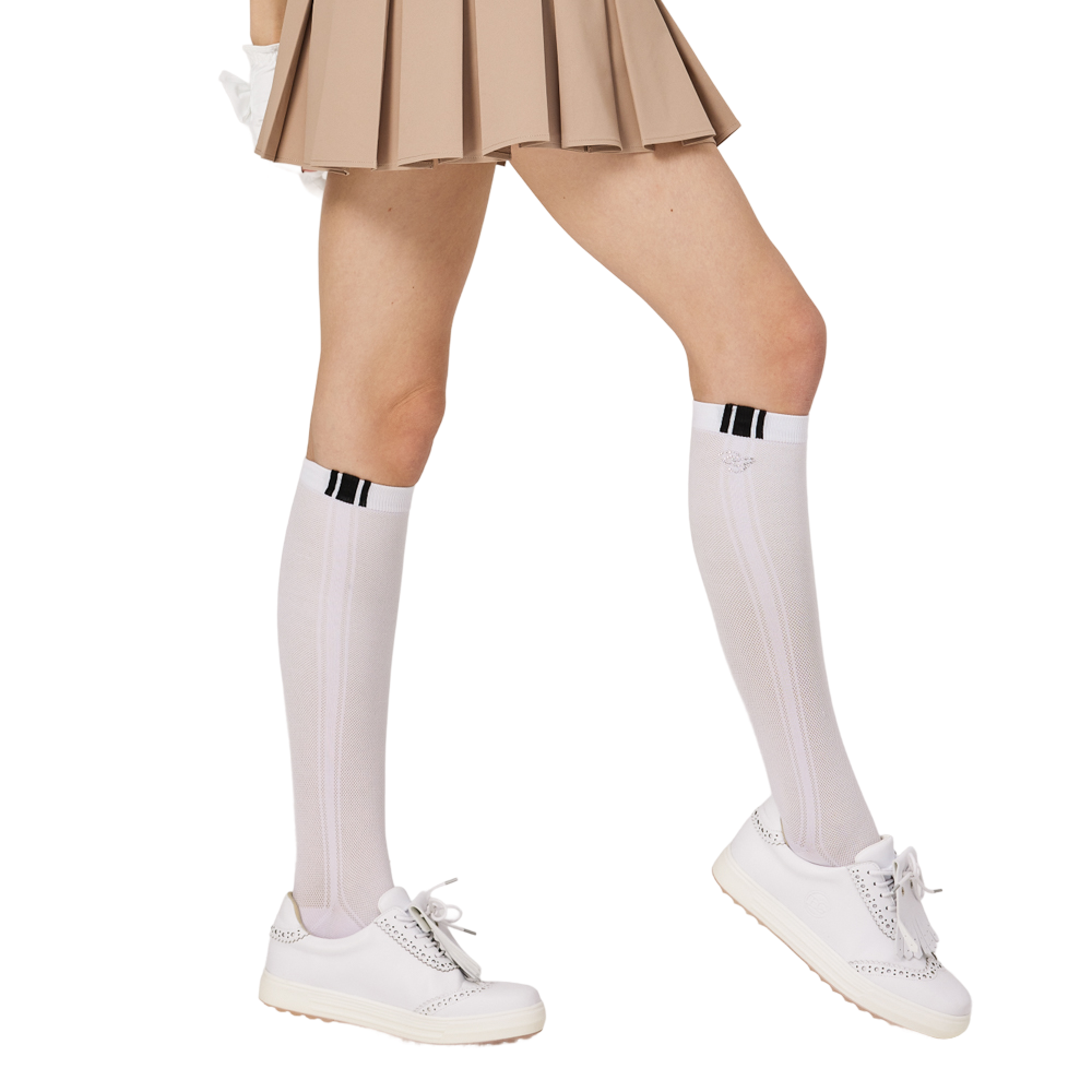 BLKTEE女輕薄及膝長筒襪(白)