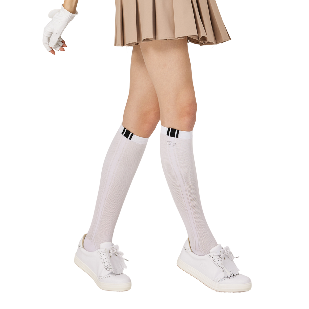 BLKTEE女輕薄及膝長筒襪(白)