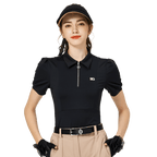 Baju Lengan Pendek Kolar Berzip BLKTEE untuk Wanita (Hitam)