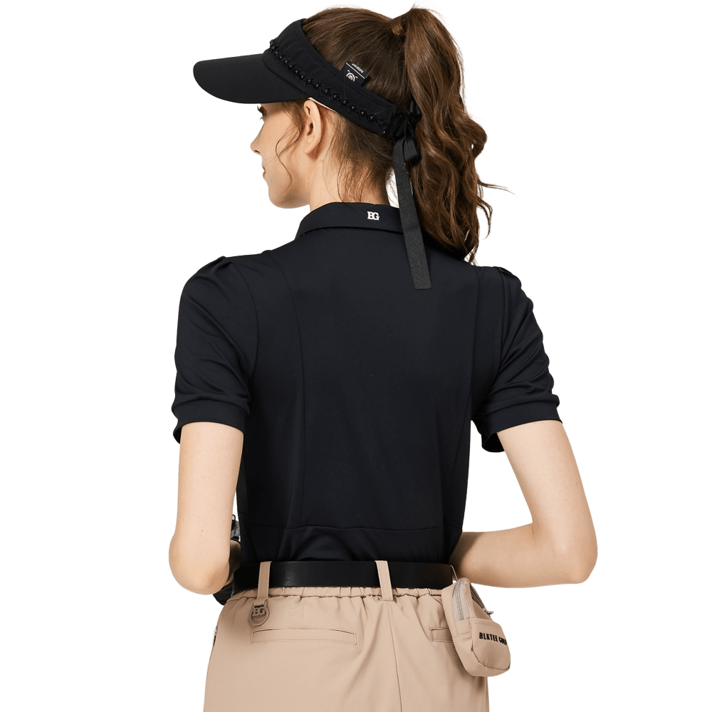 BLKTEE拉鍊翻領女短袖上衣(黑色)