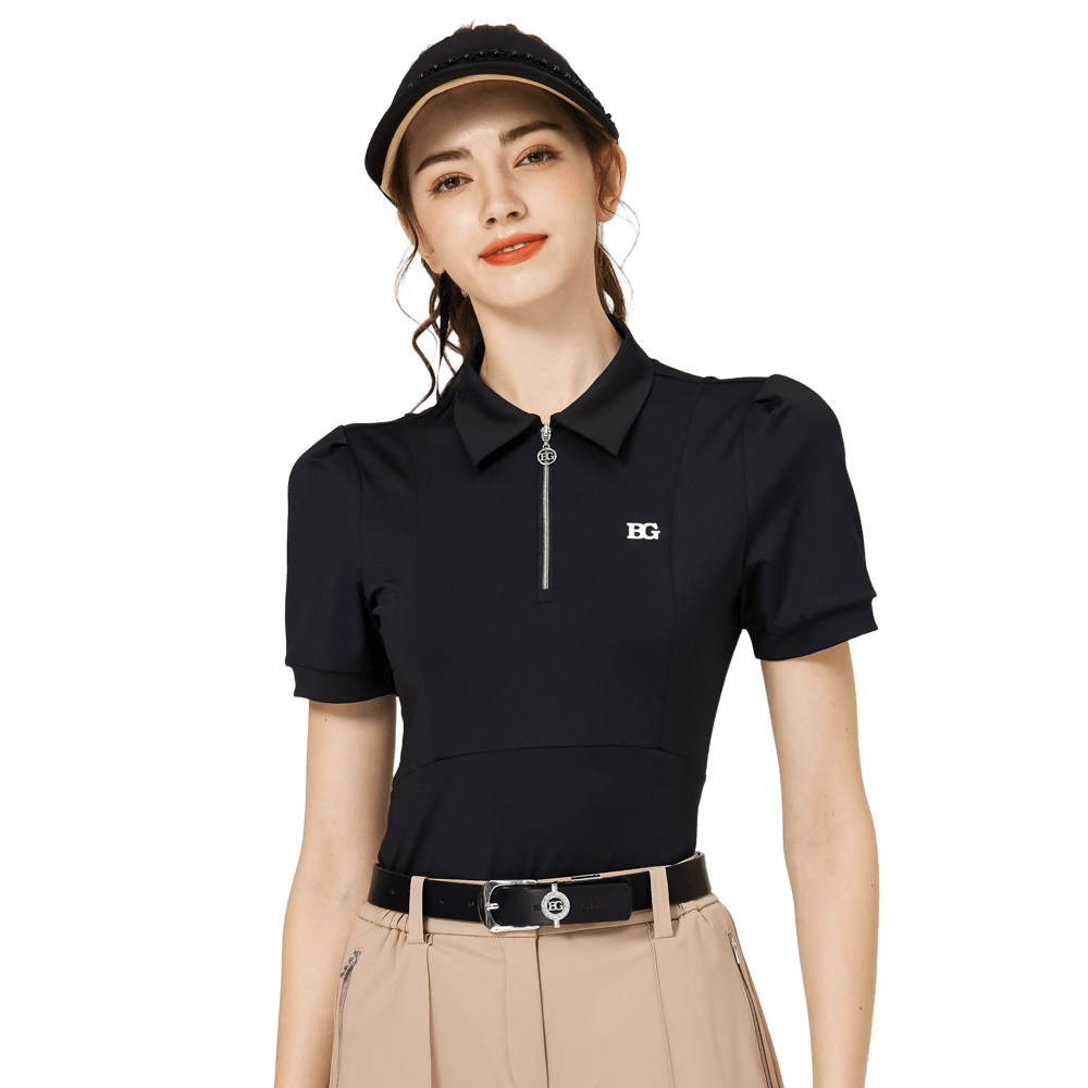 Baju Lengan Pendek Kolar Berzip BLKTEE untuk Wanita (Hitam)