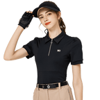 Baju Lengan Pendek Kolar Berzip BLKTEE untuk Wanita (Hitam)