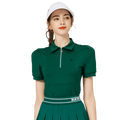 Baju Lengan Pendek Kolar Berzip BLKTEE untuk Wanita (Hijau Tua)