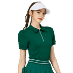 Baju Lengan Pendek Kolar Berzip BLKTEE untuk Wanita (Hijau Tua)