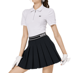 BLKTEE拉鍊翻領女短袖上衣(白色)