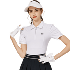 BLKTEE拉鍊翻領女短袖上衣(白色)