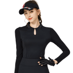 BLKTEE涼感小立領冰絲防曬連袖女上衣(黑色)