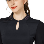 BLKTEE涼感小立領冰絲防曬連袖女上衣(黑色)