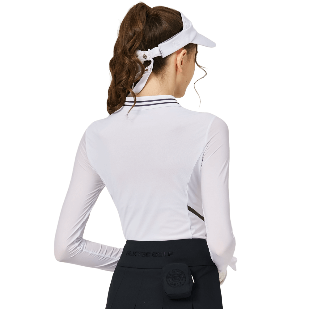 BLKTEE涼感小立領冰絲防曬連袖女上衣(白色)