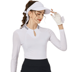 BLKTEE涼感小立領冰絲防曬連袖女上衣(白色)