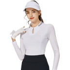 BLKTEE涼感小立領冰絲防曬連袖女上衣(白色)