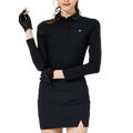 BLKTEE珠鏈領冰絲防曬連袖女上衣(黑色)