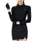 BLKTEE珠鏈領冰絲防曬連袖女上衣(黑色)