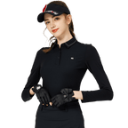 BLKTEE珠鏈領冰絲防曬連袖女上衣(黑色)