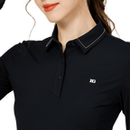 BLKTEE珠鏈領冰絲防曬連袖女上衣(黑色)