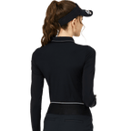 BLKTEE珠鏈領冰絲防曬連袖女上衣(黑色)