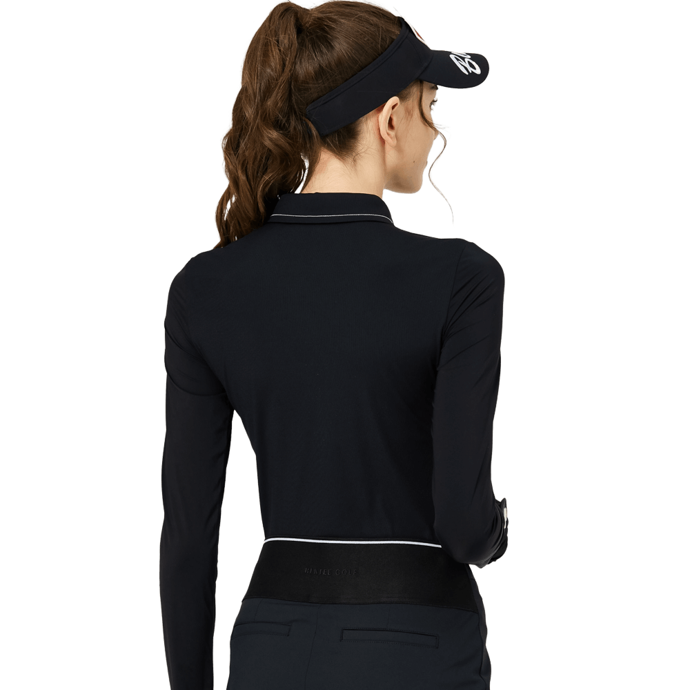 BLKTEE珠鏈領冰絲防曬連袖女上衣(黑色)