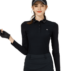 BLKTEE珠鏈領冰絲防曬連袖女上衣(黑色)