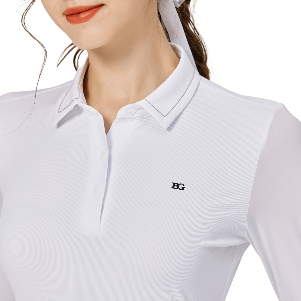 Baju Atasan Wanita Lengan Panjang Pelindung Matahari Sutera Ais Kolar Manik BLKTEE (Putih)