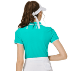 BLKTEE Diamond Jacquard Threaded Collar Women's Short Sleeve Top (Green)