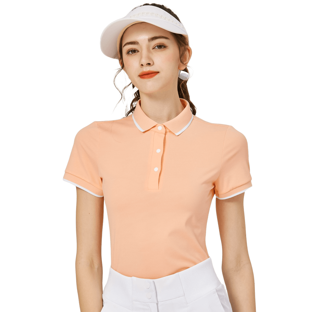 Baju Lengan Pendek Wanita Bercorak Berlian Jacquard Leher Berusuk BLKTEE (Oren)