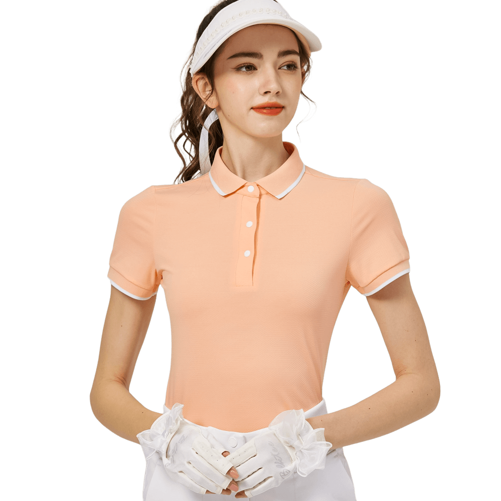 Baju Lengan Pendek Wanita Bercorak Berlian Jacquard Leher Berusuk BLKTEE (Oren)