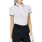 Baju Lengan Pendek Wanita Bercorak Berlian BLKTEE Leher Berusuk Jacquard (Putih)