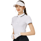 Baju Lengan Pendek Wanita Bercorak Berlian BLKTEE Leher Berusuk Jacquard (Putih)