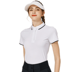 Baju Lengan Pendek Wanita Bercorak Berlian BLKTEE Leher Berusuk Jacquard (Putih)