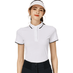 Baju Lengan Pendek Wanita Bercorak Berlian BLKTEE Leher Berusuk Jacquard (Putih)
