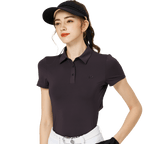 BLKTEE涼感冲孔透氣翻領女短袖上衣(黑色)