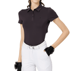涼感冲孔透氣翻領女短袖上衣(黑色)
