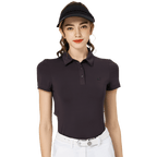 BLKTEE涼感冲孔透氣翻領女短袖上衣(黑色)