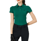 BLKTEE涼感冲孔透氣翻領女短袖上衣(墨綠)