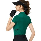 BLKTEE涼感冲孔透氣翻領女短袖上衣(墨綠)