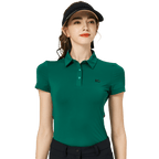 BLKTEE涼感冲孔透氣翻領女短袖上衣(墨綠)