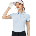 涼感冲孔透氣翻領女短袖上衣(淺藍)