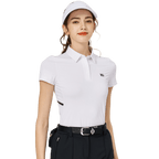 涼感冲孔透氣翻領女短袖上衣(白色)