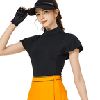 BLKTEE Wave Sleeve Stand Collar Women's Short Sleeve Top (Black)