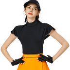 BLKTEE Wave Sleeve Stand Collar Women's Short Sleeve Top (Black)