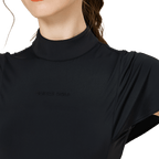BLKTEE Wave Sleeve Stand Collar Women's Short Sleeve Top (Black)