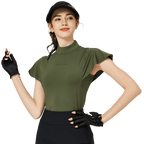 BLKTEE Wave Sleeve Stand Collar Women's Short Sleeve Top (Military Green)