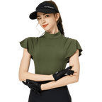 BLKTEE Wave Sleeve Stand Collar Women's Short Sleeve Top (Military Green)