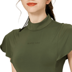波浪袖立領女短袖上衣(軍綠)